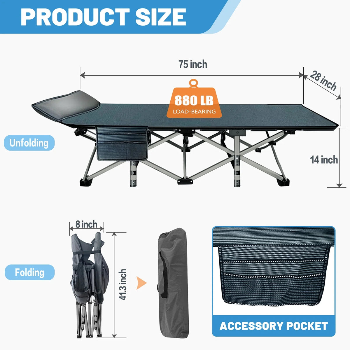 Folding Camping Cot with Mattress and Carry Bag R353974