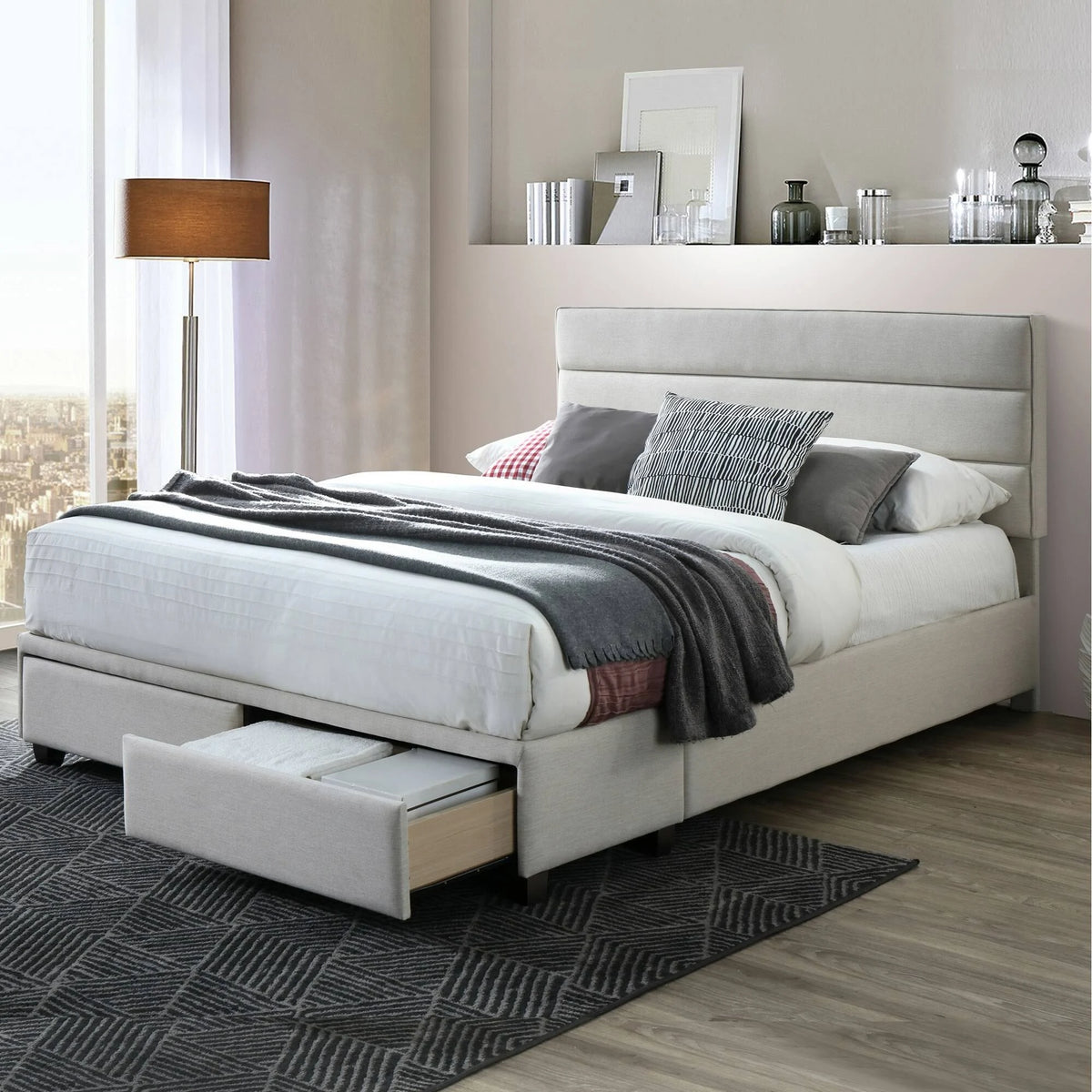 Beige Fabric Captain’s Bed with Two Drawers (King) A775953