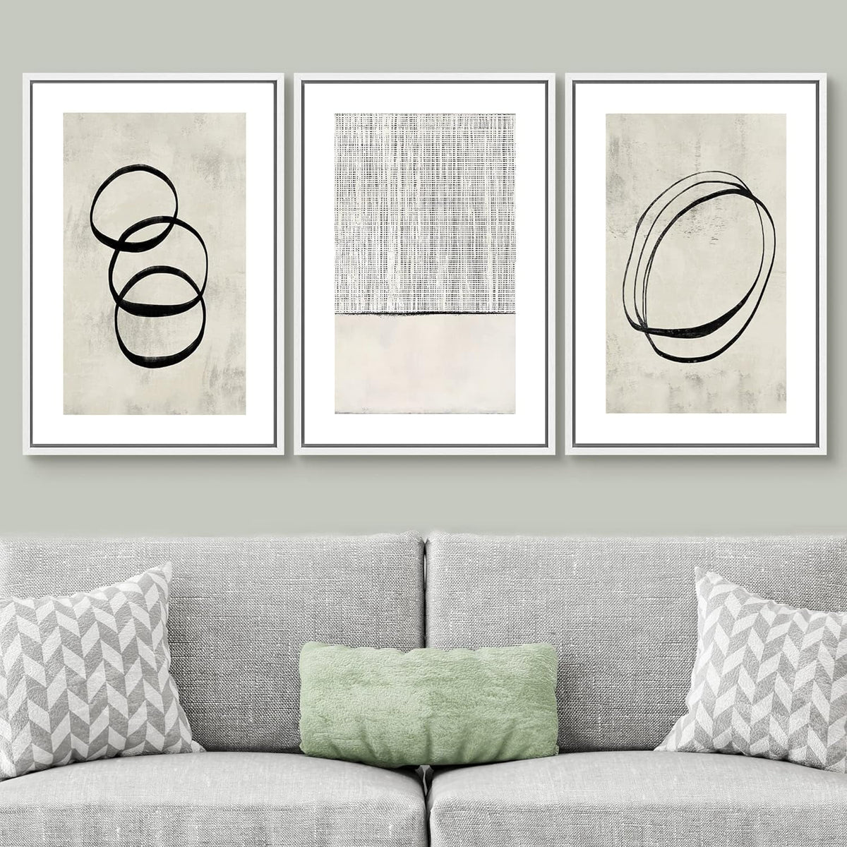 Framed Canvas Print Abstract Modern Art Set 24"x36"x3 White J88042