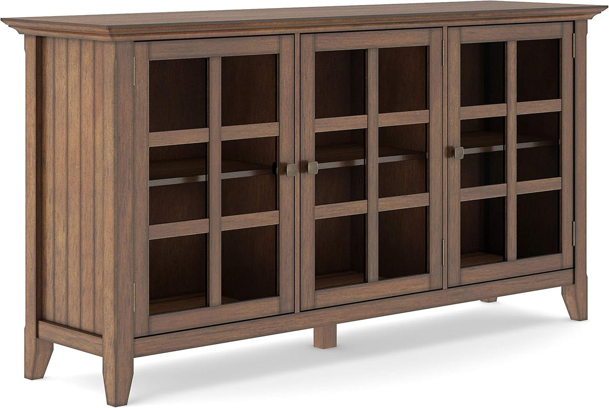 Distressed Grey Solid Wood Storage Cabinet with 3 Tempered Glass Doors and 3 Adjustable Shelves U2046