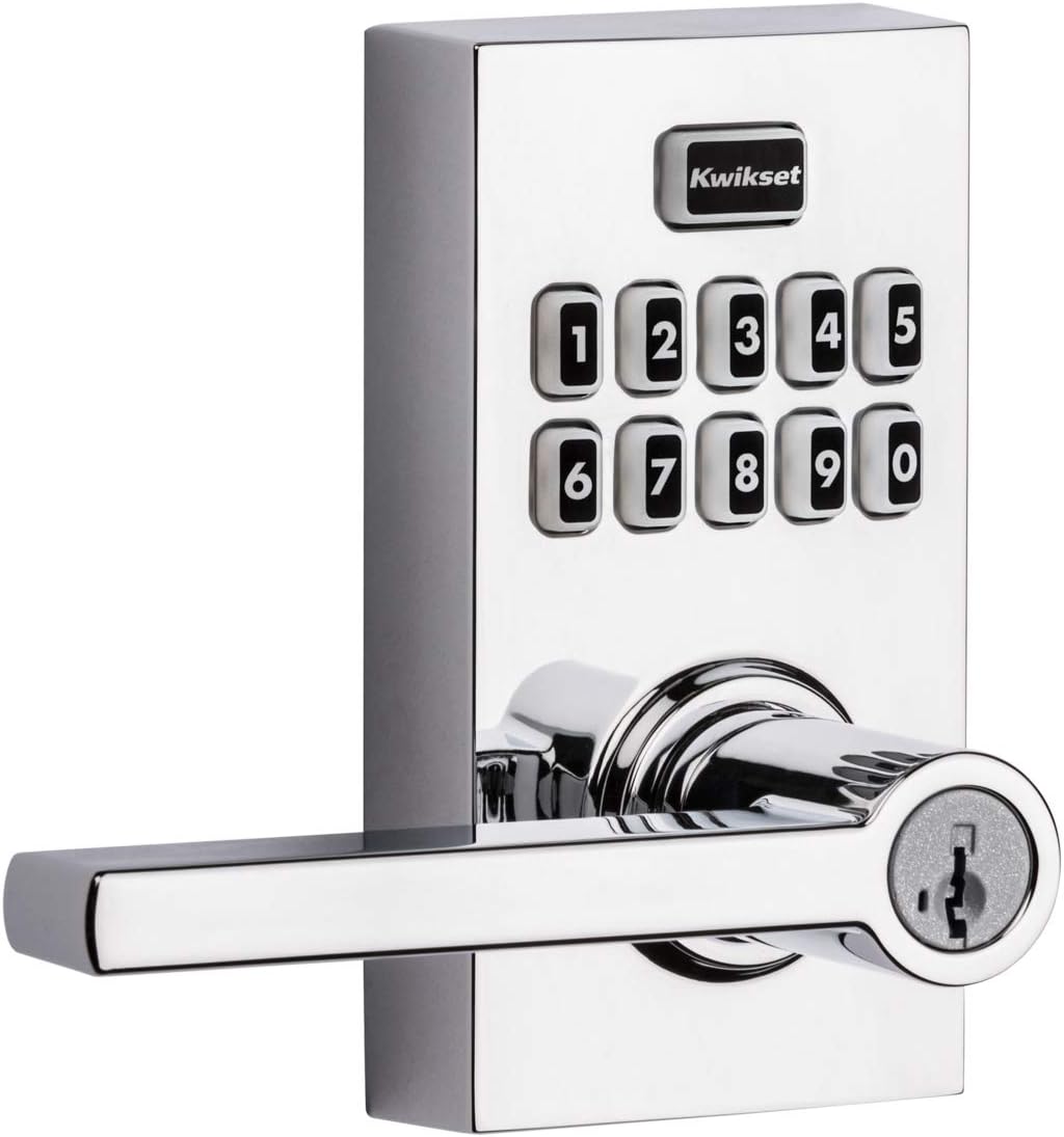 Satin Nickel Electronic Lever Lock with Halifax Door Handle and SmartKey Security M98581