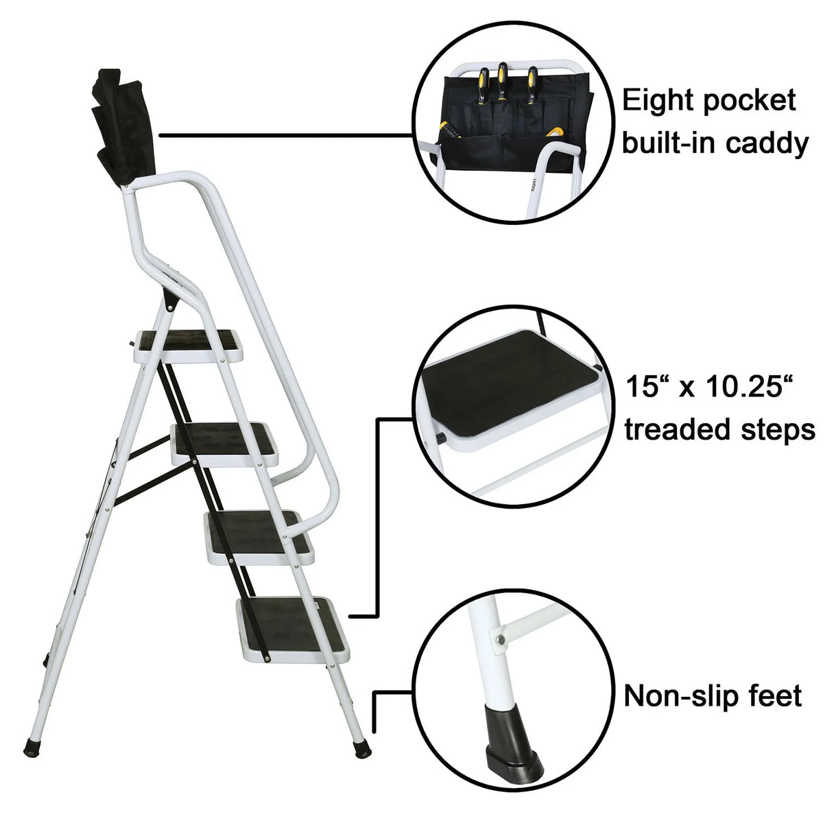 4 Step Ladder with Handrails Folding Step Stool 300 Lb. Capacity O791955