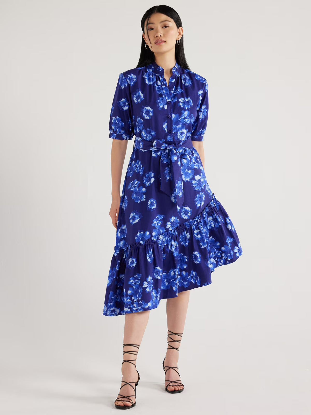 Asymmetrical Ruffle Midi Dress O946028